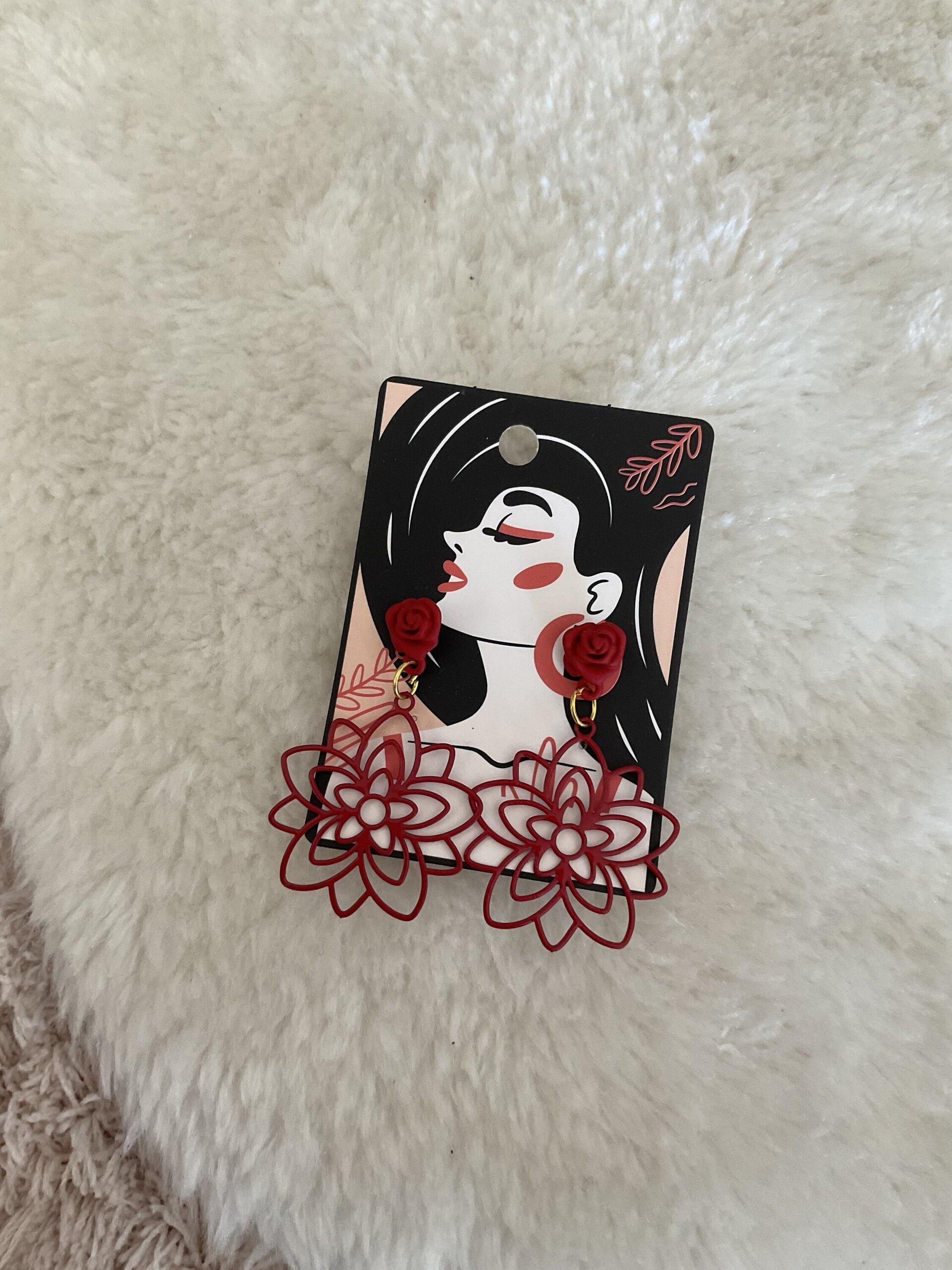 Pendientes flor roja - 9