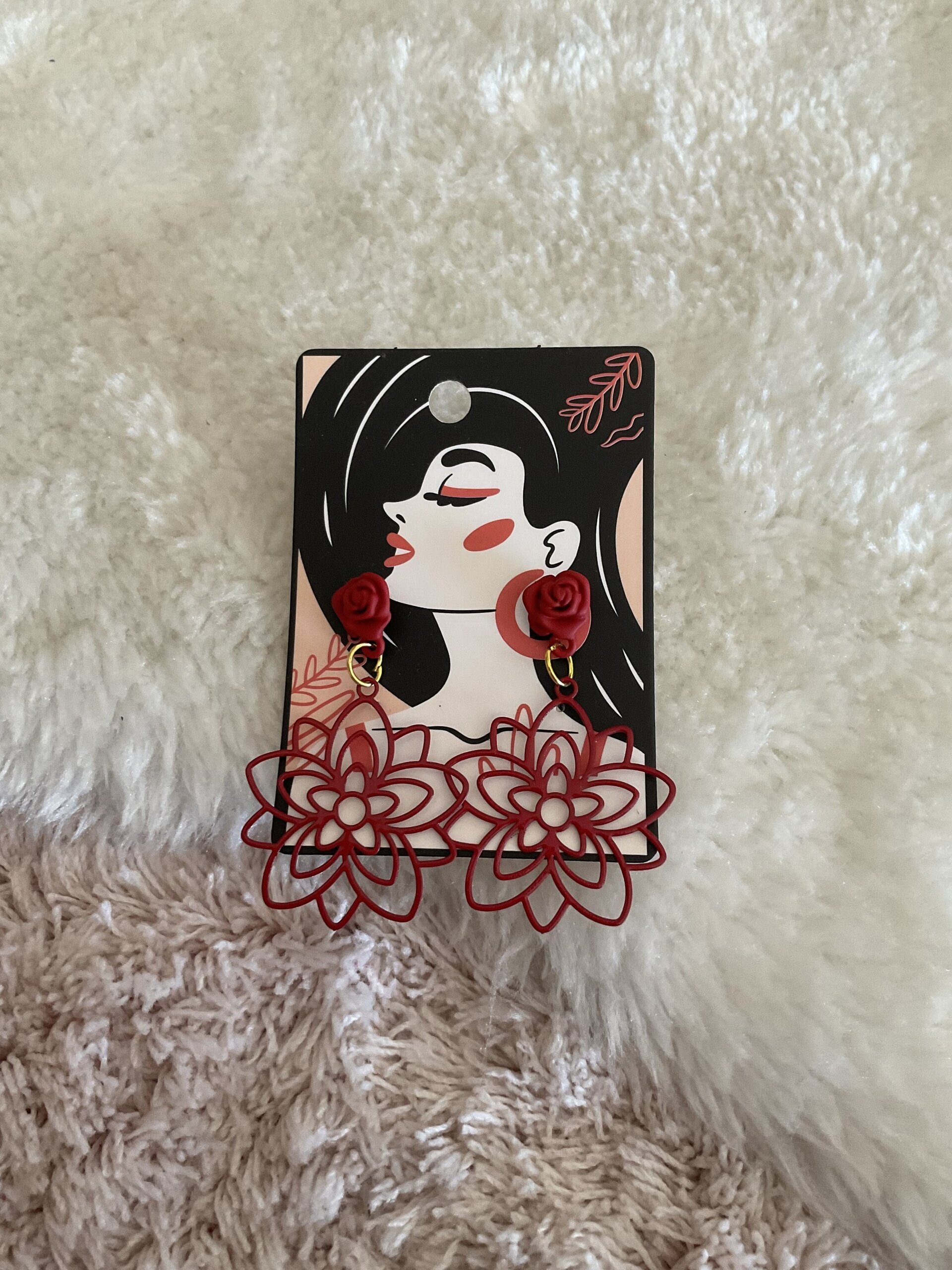 Pendientes flor roja - 12